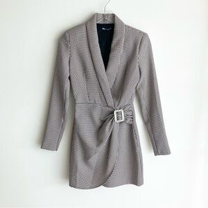 NEW Zara XS Blazer Dress Houndstooth Black White Mini Short, Long Sleeve